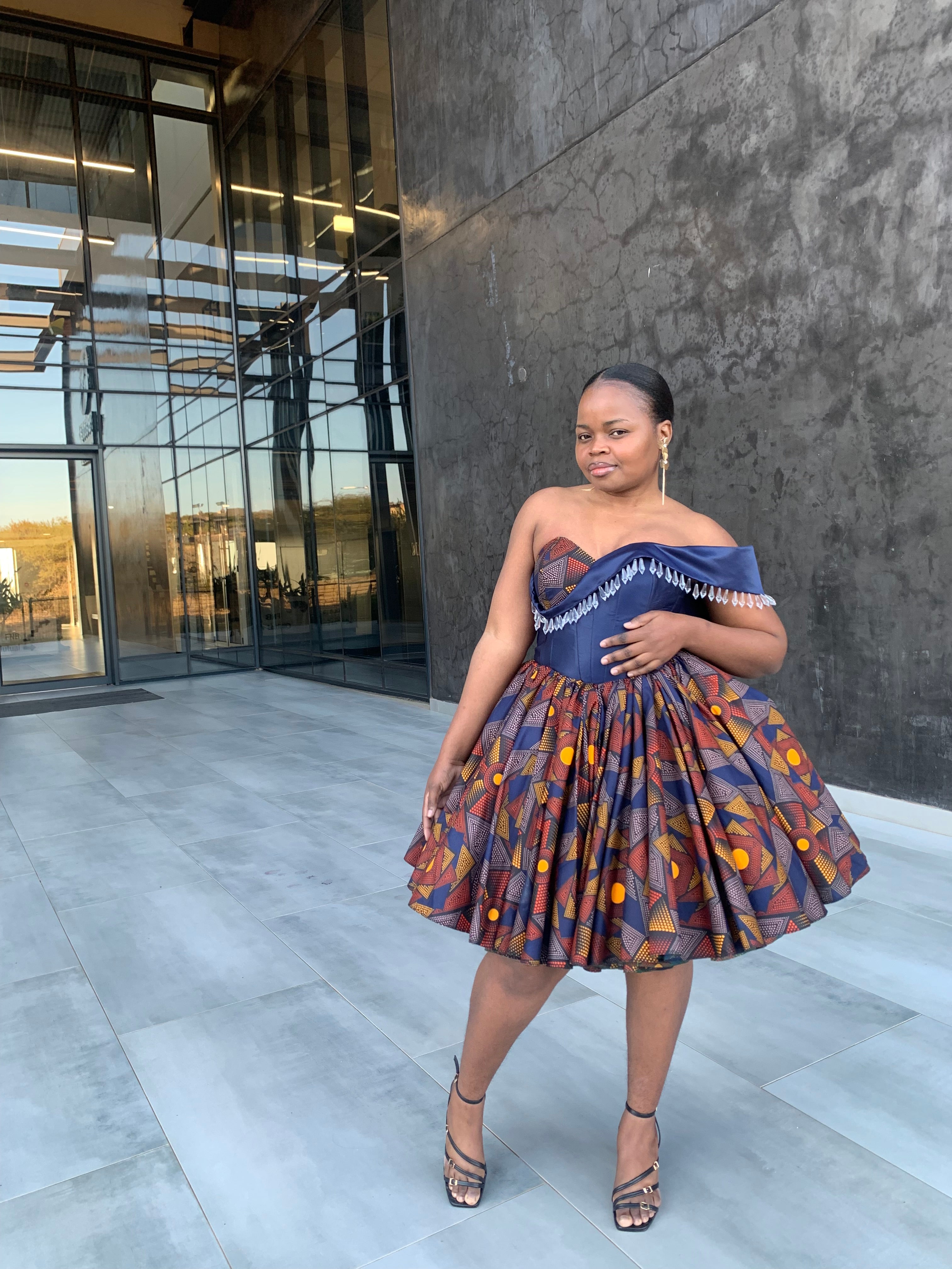 Ankara dress with a touch of navy