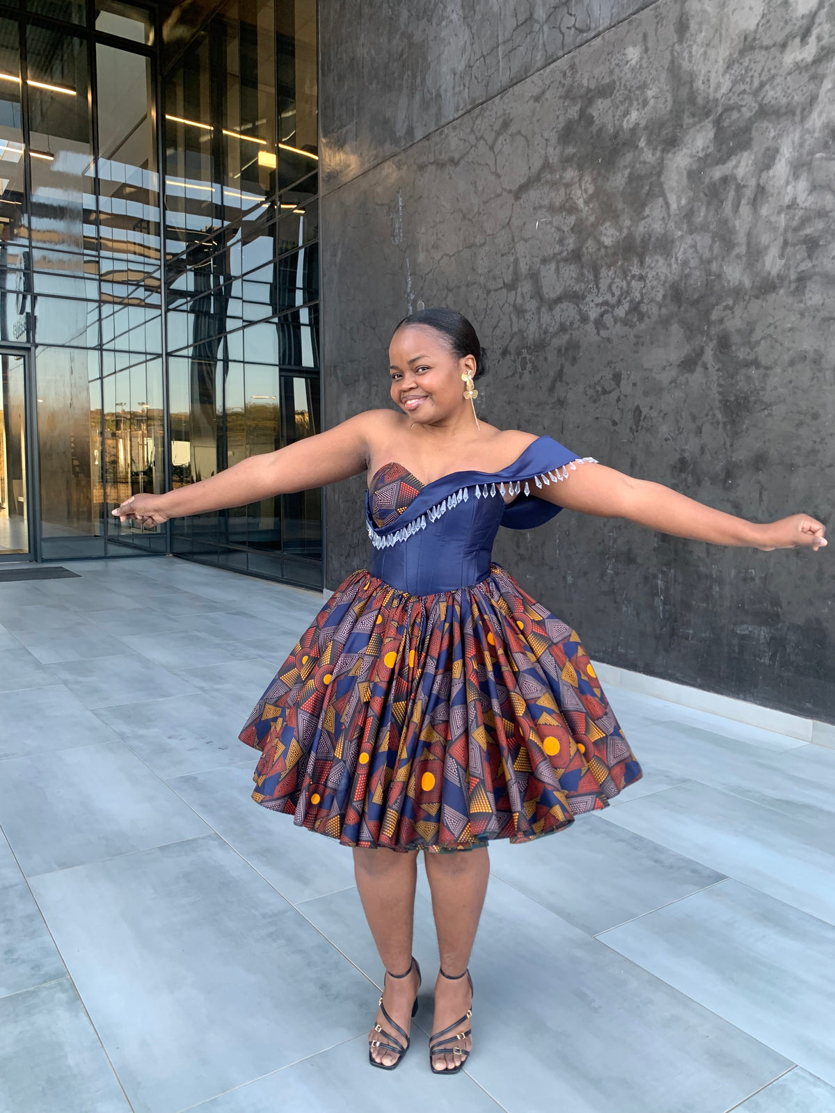 Ankara dress with a touch of navy