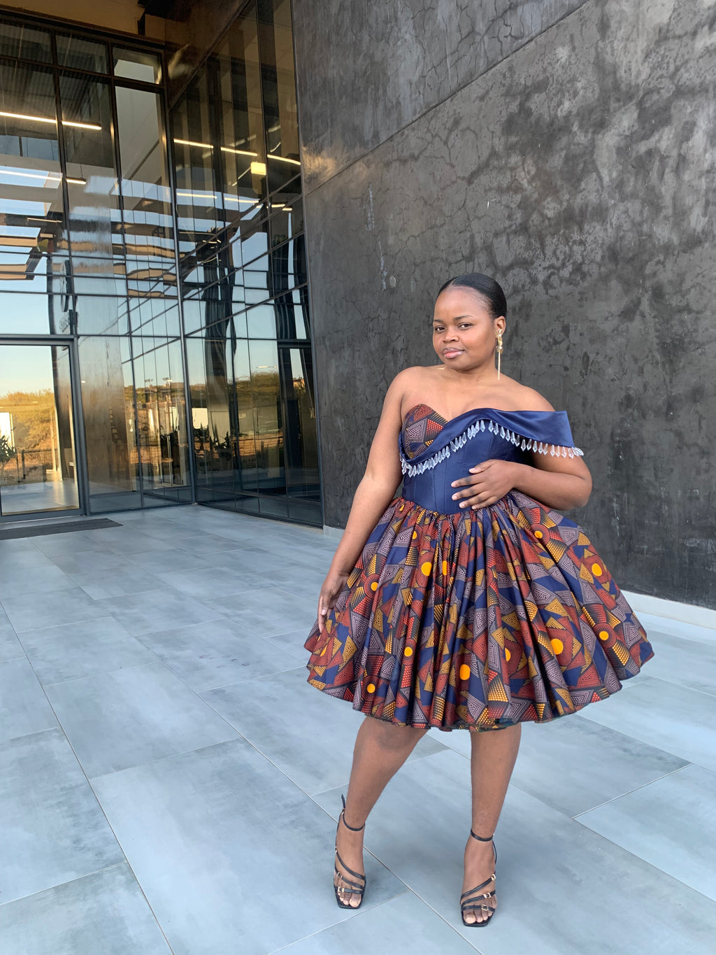 Ankara dress with a touch of navy