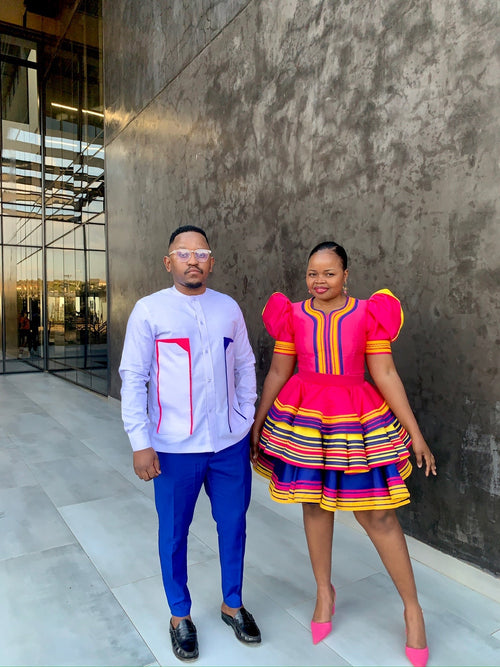 Couple set. Sepedi Dress, matching man trouser and shirt