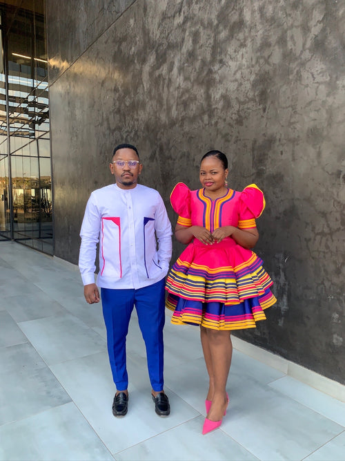 Couple set. Sepedi Dress, matching man trouser and shirt