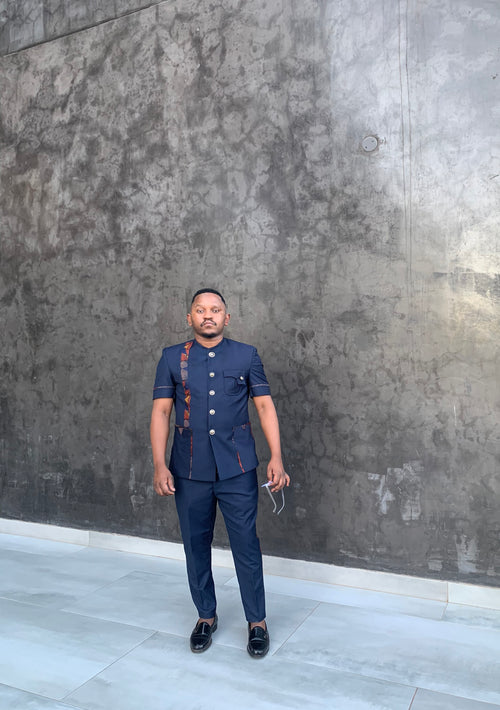 Dark navy blue man safari suit